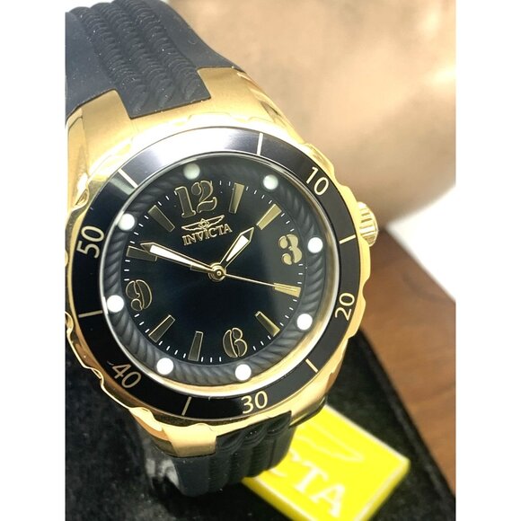 Invicta Women's Watch 17486 Angel Quartz Gold Black Rubber Band 38mm - Picture 14 of 15